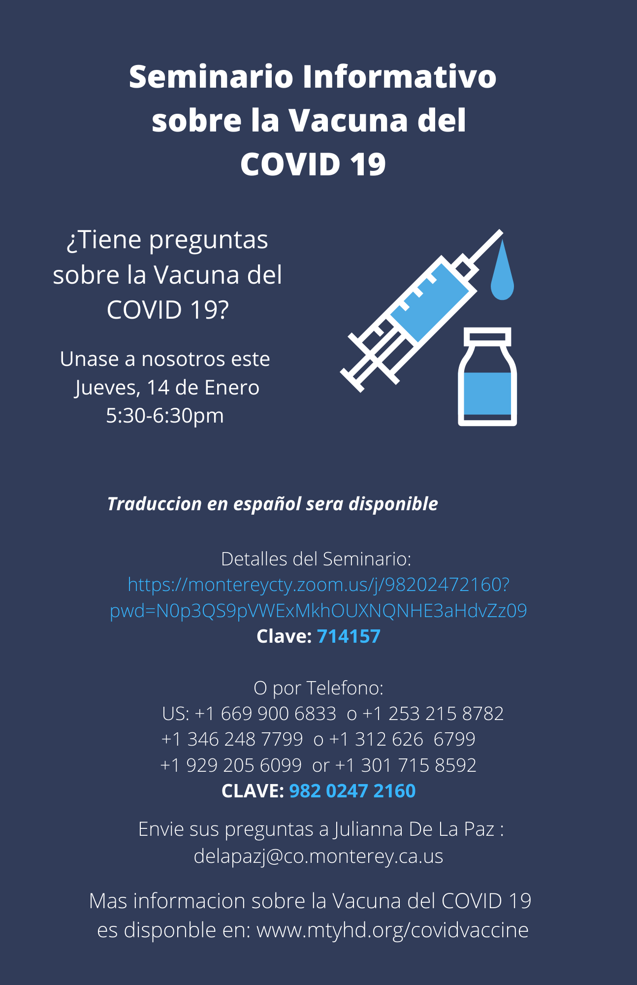 Monterey County Informational Town Hall - COVID-19 Vaccine - SPANISH